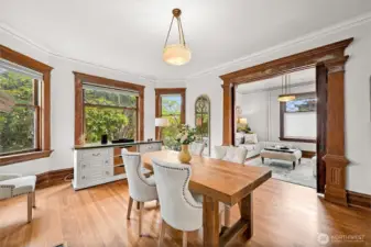 Dining room with fireplace
