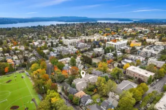 Aerial view looking South towards Mercer Island.