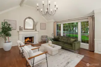 Vaulted ceilings in the picturesque living room, designed for both casual and formal entertaining