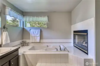 Relax in the deep soaking tub beside the gas fireplace while melting away the days stresses.