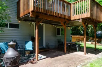 The door from the utility room on the lower level leads to this awesome covered patio  It's such a great space for dining al fresco or enjoying time around the firepit.