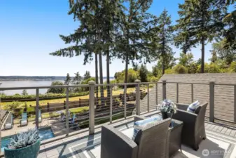 One of two balconies on home facing Puget Sound overlooking backyard.