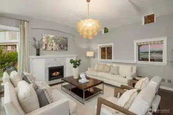 Living room.  The built ins next to the gas fireplace are storage for your electronics.