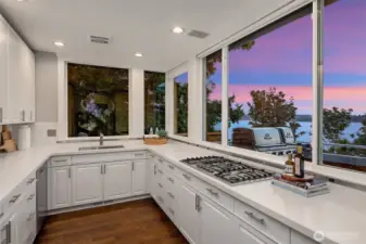 Remodeled kitchen with stainless appliances and double ovens and a gas cooktop...with a view!
