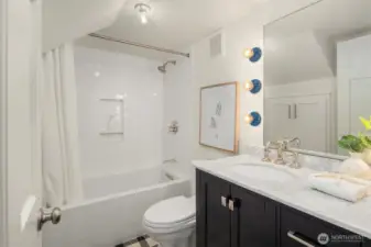 Basement bathroom.  This was added and was well thought out to host you when you are in the family room or the recreation room.  This also allows these spaces to be used for guests.