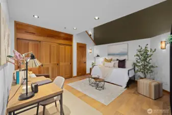 Spacious second bedroom with plush carpeting, recessed lighting, and generous room for a bed, desk, or seating area.