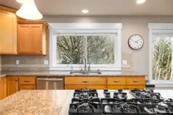 Gas range in center island