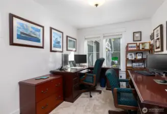 Home office with privacy french doors
