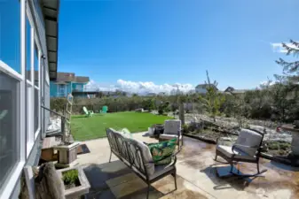 The back yard boasts a nice patio and lovely outdoor oasis.