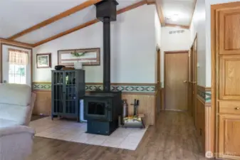 Front door on right. 2bed 2bath down hallway. Pantry cupboards on right.