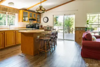 Kitchen with island seating.