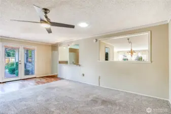 Family room w French doors to patio