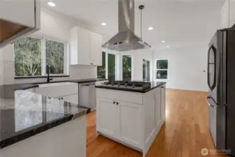 Beautiful granite countertops, center cook island with storage, and rich & beautiful hardwood floors.