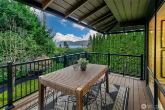 Deck right off the living area has views of Lake Sammamish.