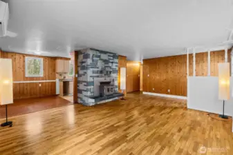 Wood stove central to to the home, keeps it warm and cozy.