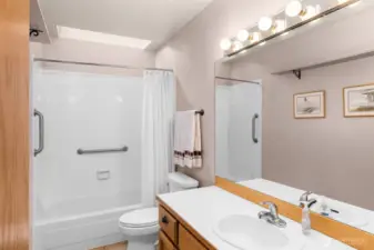 Rare lower full bathroom is perfect for guests