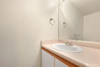 The guest bathroom on the main level
