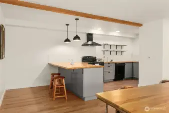 ADU kitchen with countertop eating space
