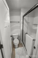 Primary toilet and shower.