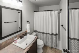 Main full bath upstairs. Laundry is directly across from this bathroom.