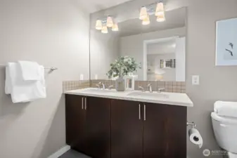 Full Primary bath with dual sinks.