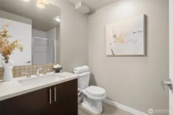 The first-floor bedroom is an ensuite with a 3/4 bath!