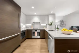 Kitchen with gas stove.