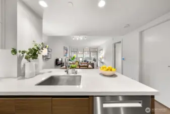 Kitchen looking into living room.