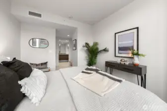 Bedroom and bathroom.