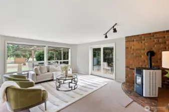 Informal living space with pellet stove (installed in 2024).