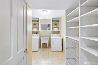Utility room with additional storage and utility sink.
