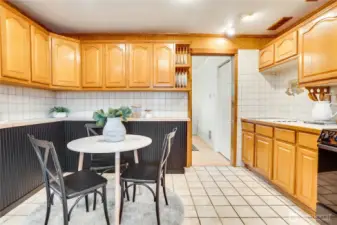 Set up a dining area in this open kitchen corner.