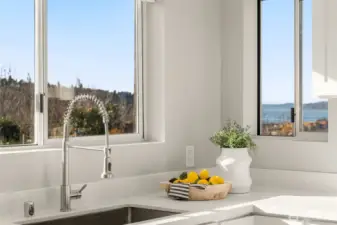 Wash dishes while enjoying a million dollar view. The Olympic Peninsula is on full display.