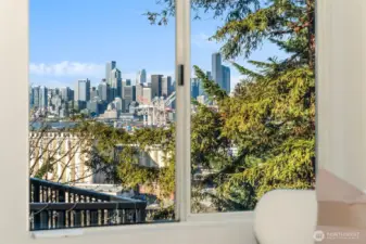 View from the primary bedroom. Tree in foreground slated for possible removal with the light rail coming.