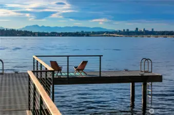 A rare west-facing dock, complete with diving platform and lounge space, offers front-row seats to dramatic sunsets, sweeping lake vistas, and the Seattle skyline beyond. Whether you're sunbathing, stargazing, or launching an evening swim, this is a place where the water becomes part of your daily rhythm.