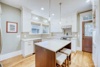 New kitchen with built-ins and breakfast bar.
