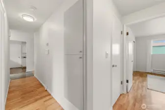 Along the hallway are storage closets.