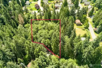 Aerial View highlighting the lot boundary.