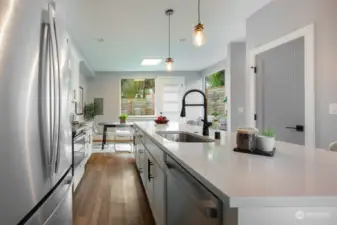 Beautiful kitchen island offers extra storage.