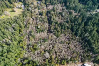Sky shot showing Lot B, Foxden shown to the right in the center of the picture