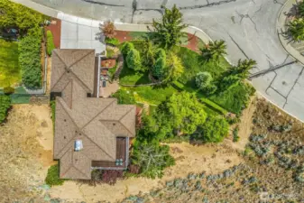Overhead arial of home and landscaped grounds.