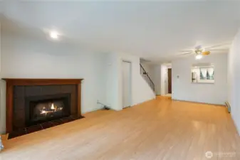 Front room with wood burning Fireplace.