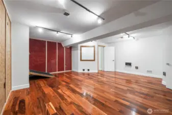 Folding ramp to bring in equipment... Outside access and secure, soundproof doors.