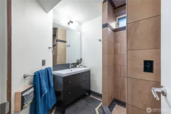 Lower level 3/4 bathroom with large walk in shower.