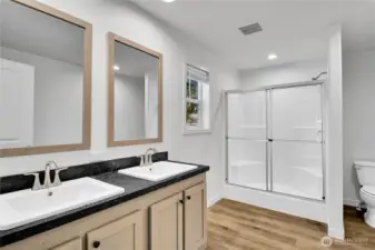 Primary bath with dual vanity