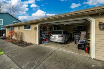 2 car garage with shelving