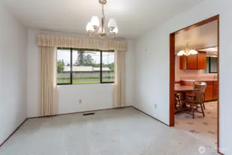 Dining room adjacent eat in kitchen