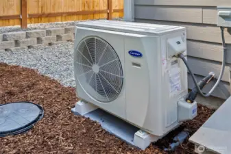 Heat pump providing both heat and air conditioning.