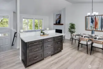 Pull out soft close drawers.