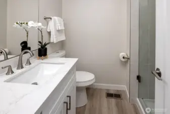 Complete new bath with tiled walk-in shower